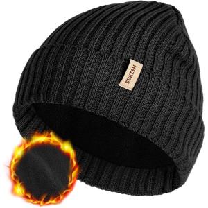 imageSukeen Winter Beanie for Men Women Fleece Lined Soft Warm Winter Hat Waterproof Cuffed Skull Cap for Cold WeatherBlack