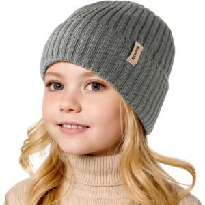 imageSukkeen Kids Winter Beanie Hat for Girls ampamp Boys  Warm Knitted Hat Age 310 Seepage Proof Skull Cap for Daily Outdoor UseGrey