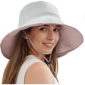 imageSukeen Wide Brim Sun Hats for Women Men Double Sided Wearing Fishing Hats UPF50 Bucket Hat for Beach Hiking Outdoor