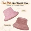 imageSukeen Fuzzy Bucket Hat for Women Wide Brim Faux Fur Winter Warm Hat Fluffy Teddy Sherpa Fisherman Cap for LadyPink