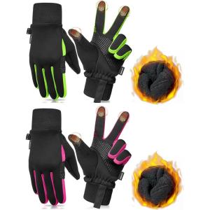 imageSukeen Kids Winter Gloves 2 Pack Soft Warm Gloves AntiSlip Touchscreen Gloves for Kids Windproof Kids Gloves Winter for Boys Girls Winter Gloves Kids Sports Running Cycling Red M Green L
