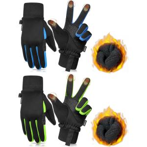 imageSukeen Kids Winter Gloves 2 Pack Soft Warm Gloves AntiSlip Touchscreen Gloves for Kids Windproof Kids Gloves Winter for Boys Girls Winter Gloves Kids Sports Running Cycling Blue S Green M