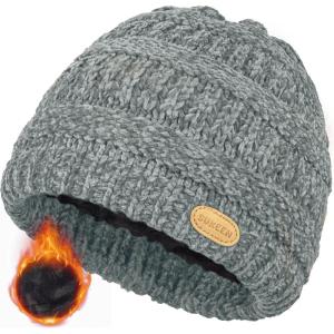 imageSukeen Kids Winter Hat Chenille Knit Beanie Hat with Lined for Girls Boys Toddlers Ages 38 Warm Skull Caps for OurdoorGray