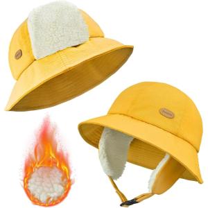 imageSukeen Winter Hats for Teenager Youth Women Windproof Warm Hat with Fleece Lining Antistatic Earflaps Hat for Outdoor CyclingYellow