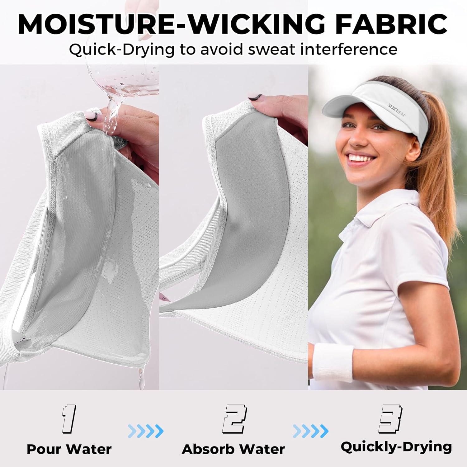 imageSukeen 3 Pack Sports Sun Visor Men Women Lightweight Packable Cooling Stretchy Visor Hat for Running Tennis GolfBlackWhiteGrey