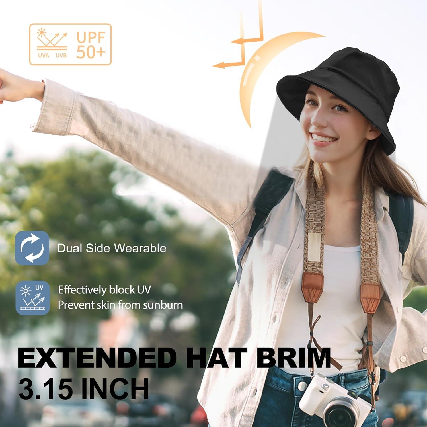 imageSukeen Bucket Hat for Women Men Lightweight Packable Fisherman Hat Reversible Adjustable Cooling Sun Hat for Hiking TravelBlack