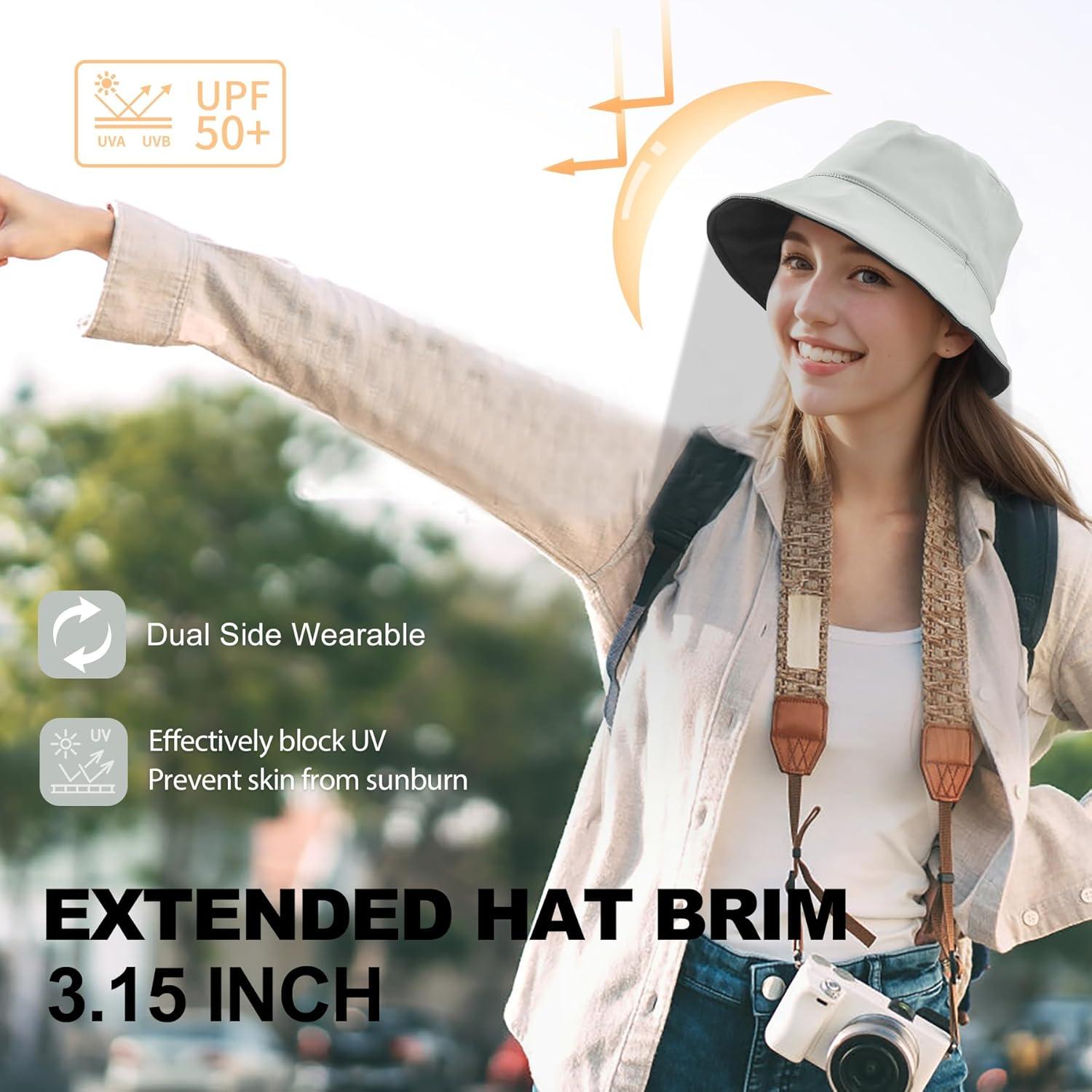 imageSukeen Bucket Hat for Women Men Lightweight Packable Fisherman Hat Reversible Adjustable Cooling Sun Hat for Hiking TravelGrayBlack