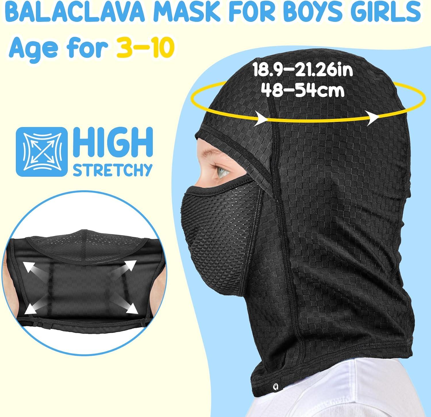 imageSukeen Kids Summer Balaclava for Boys Girls UV Sun Protection Face Cover Cooling Face Mask Breathable Neck Gaiter for OutdoorBlack
