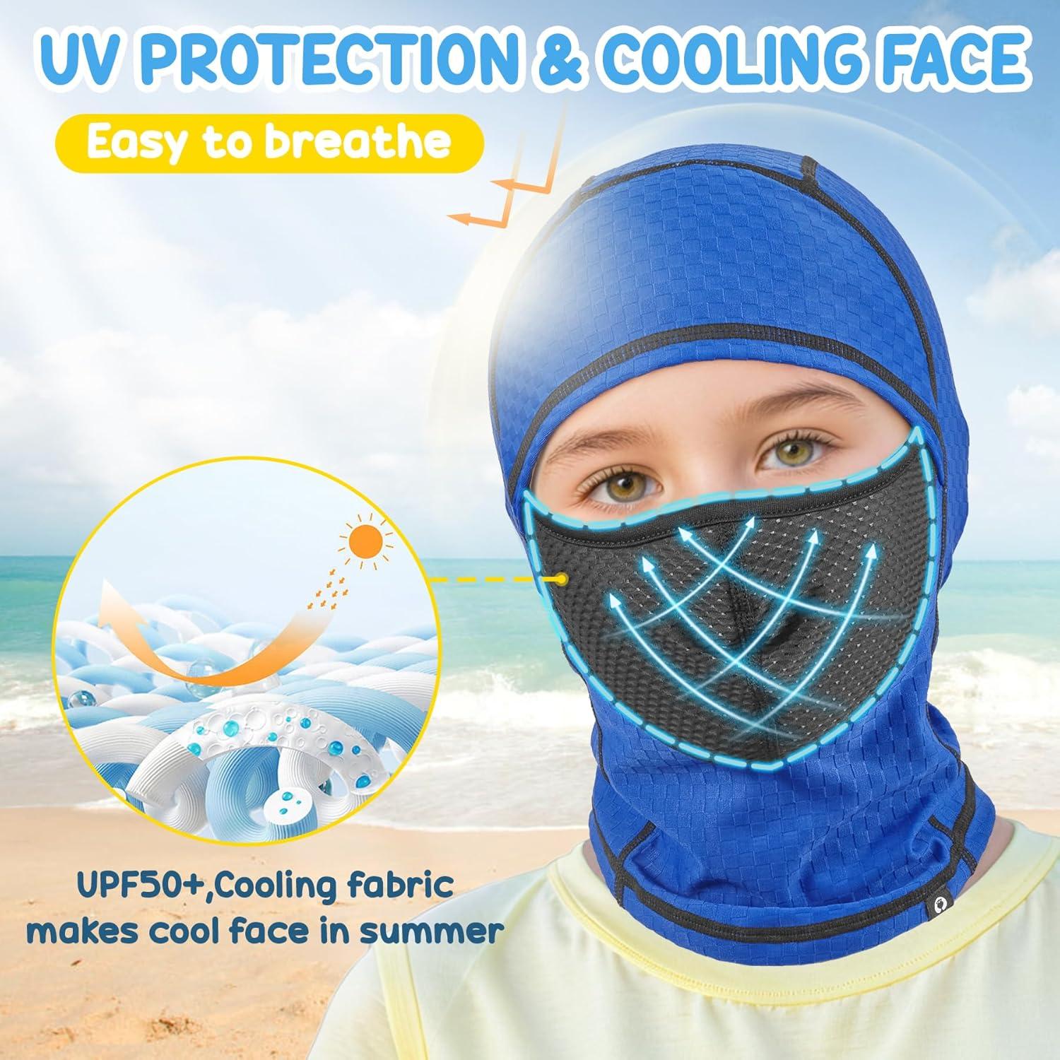 imageSukeen Kids Summer Balaclava for Boys Girls UV Sun Protection Face Cover Cooling Face Mask Breathable Neck Gaiter for OutdoorBlue