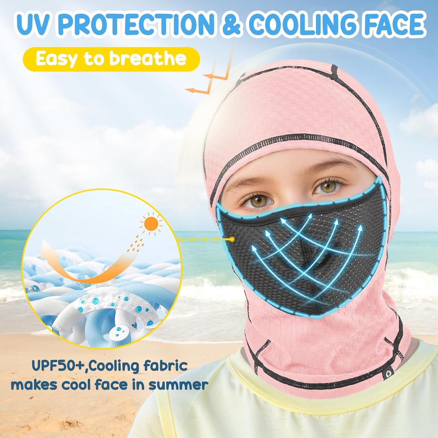imageSukeen Kids Summer Balaclava for Boys Girls UV Sun Protection Face Cover Cooling Face Mask Breathable Neck Gaiter for OutdoorPink
