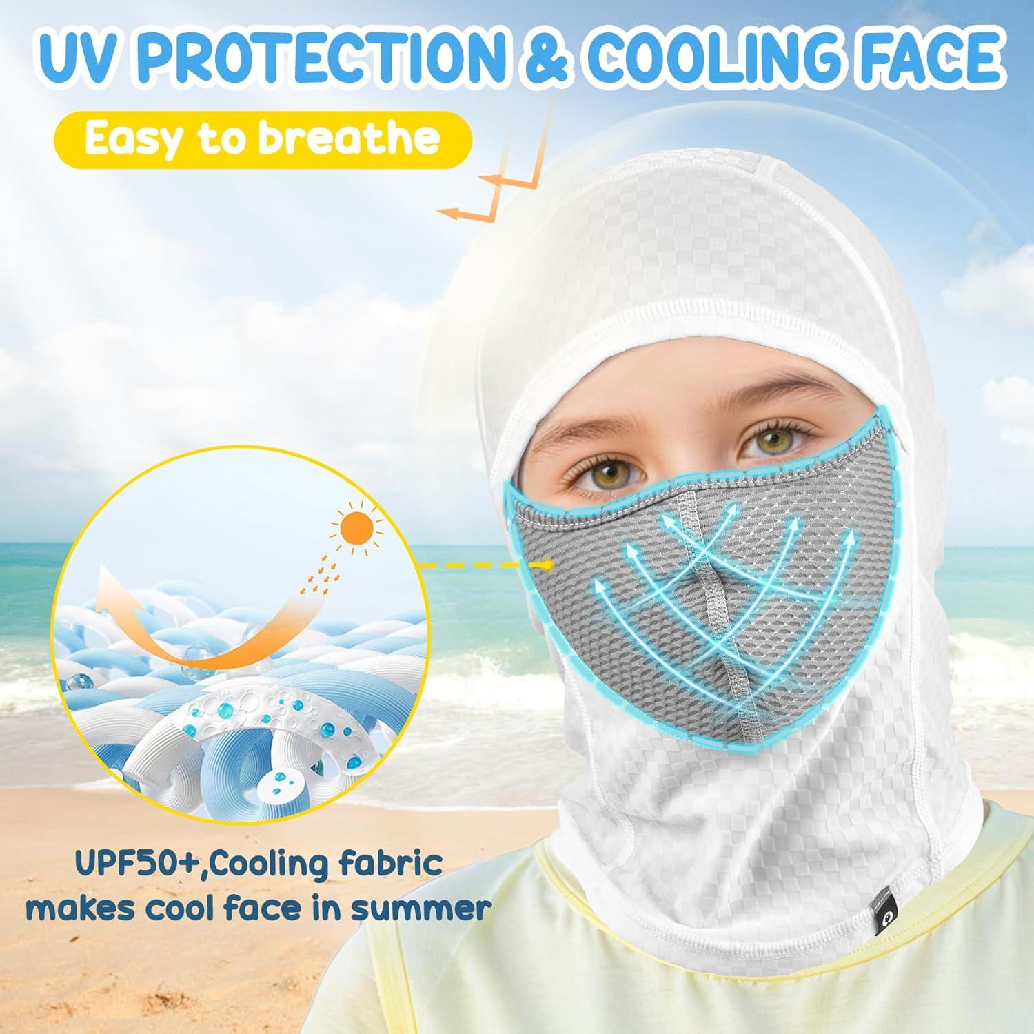 imageSukeen Kids Summer Balaclava for Boys Girls UV Sun Protection Face Cover Cooling Face Mask Breathable Neck Gaiter for OutdoorWhite