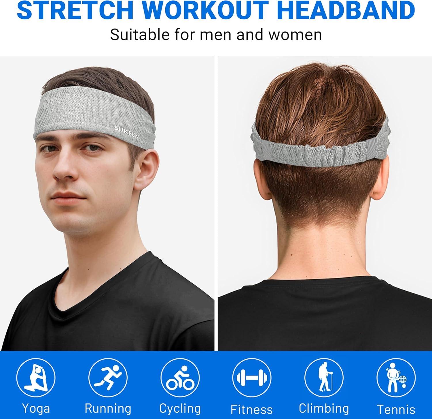 imageSukeen Workout Headbands for Men Moisture Wicking Sports Headbands Cooling Towels 4 Pack