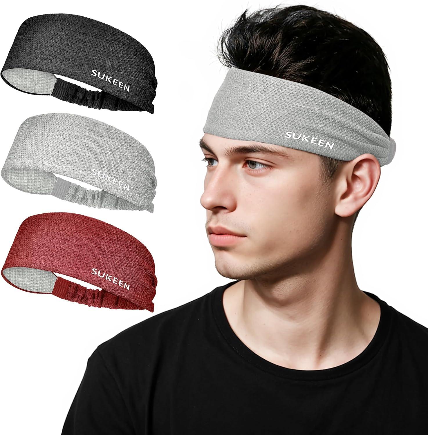 imageSukeen Workout Headbands for Men Moisture Wicking Sports Headbands Cooling Towels 4 Pack