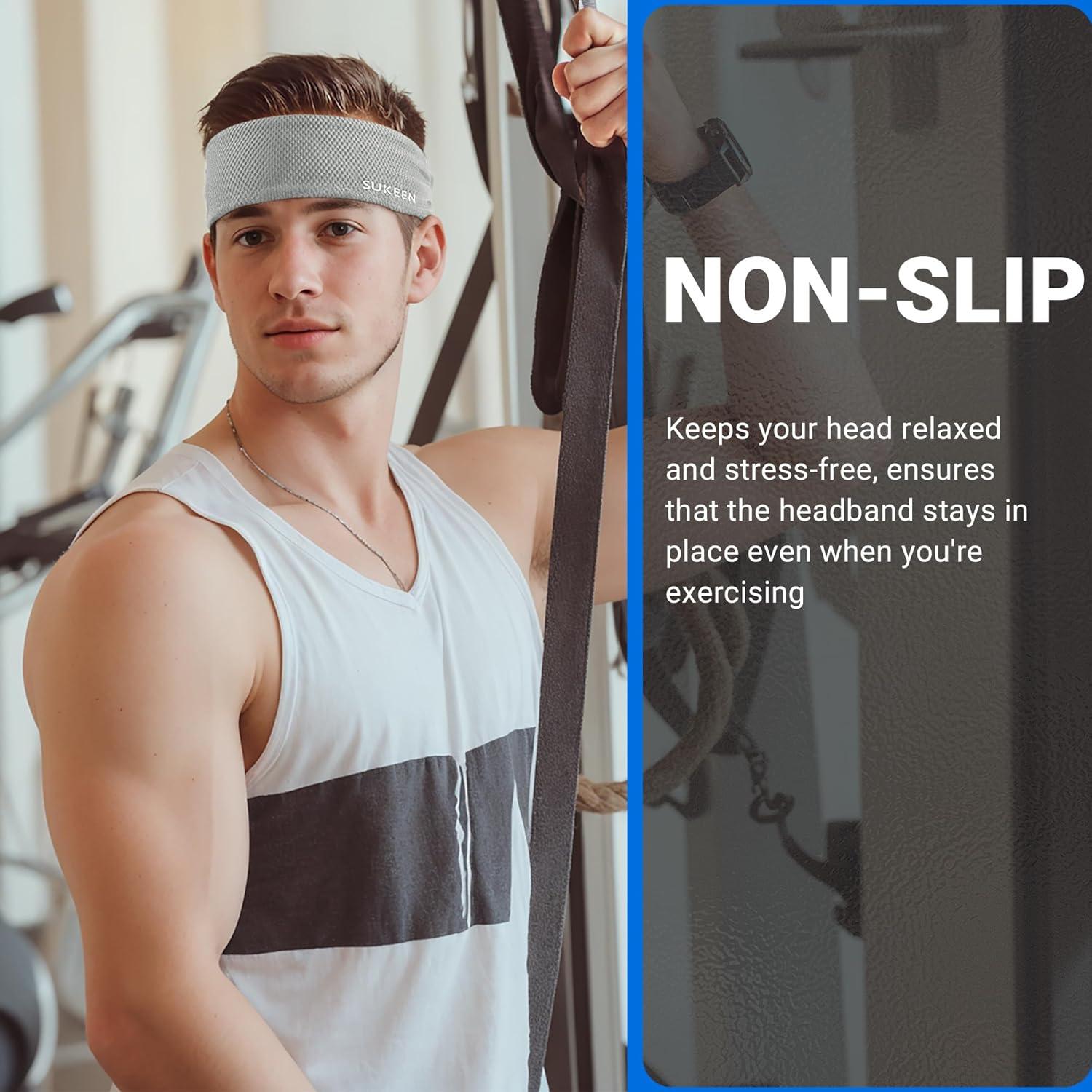 imageSukeen Workout Headbands for Men Moisture Wicking Sports Headbands Cooling Towels 4 Pack