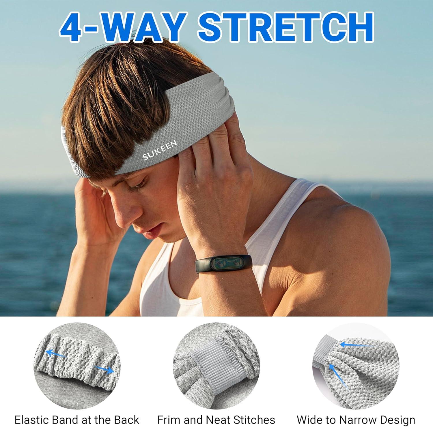 imageSukeen Workout Headbands for Men Moisture Wicking Sports Headbands Cooling Towels 4 Pack