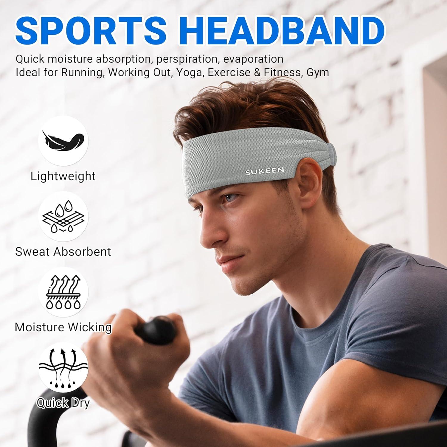 imageSukeen Workout Headbands for Men Moisture Wicking Sports Headbands Cooling Towels 4 Pack
