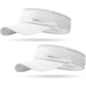 imageSukeen 2 Pack Sports Sun Visor Men Women Lightweight Packable Cooling Stretchy Visor Hat for Running Tennis Golf2 White