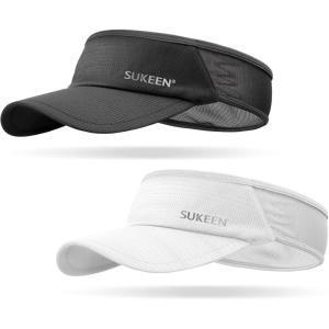 imageSukeen 2 Pack Sports Sun Visor Men Women Lightweight Packable Cooling Stretchy Visor Hat for Running Tennis GolfBlackWhite