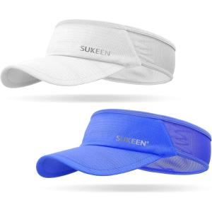 imageSukeen 2 Pack Sports Sun Visor Men Women Lightweight Packable Cooling Stretchy Visor Hat for Running Tennis GolfWhiteBlue