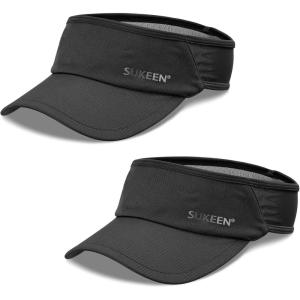 imageSukeen 2 Pack Sports Sun Visor Women Men Lightweight Packable Stretchy Visor Hat for Golf Tennis Running Daily Wear2 Black