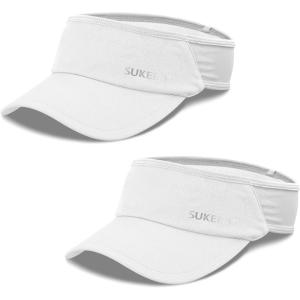 imageSukeen 2 Pack Sports Sun Visor Women Men Lightweight Packable Stretchy Visor Hat for Golf Tennis Running Daily Wear2 White