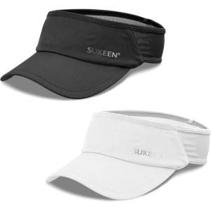 imageSukeen 2 Pack Sports Sun Visor Women Men Lightweight Packable Stretchy Visor Hat for Golf Tennis Running Daily WearBlackWhite