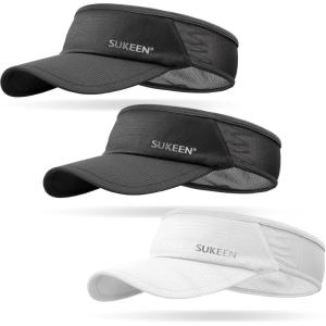imageSukeen 3 Pack Sports Sun Visor Men Women Lightweight Packable Cooling Stretchy Visor Hat for Running Tennis Golf2 BlackWhite