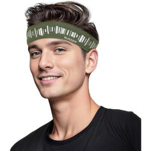 imageSukeen Headbands for Men Sweatbands Running Headbands Moisture Wicking Mens Headband Reflective Sports Headband Non Slip Cooling Headband for Gym Fitness Exercisea Dark Green