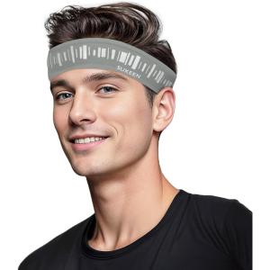 imageSukeen Headbands for Men Sweatbands Running Headbands Moisture Wicking Mens Headband Reflective Sports Headband Non Slip Cooling Headband for Gym Fitness Exercisea Gray