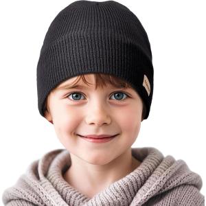 imageSukeen Kids Beanie Hat for Girls Boys Seepage Proof Warm Skull Cap Soft Cold Weather Hat Ages 412 for Daily OutdoorBlack