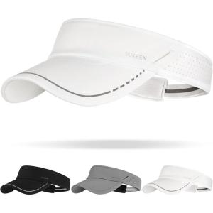 imageSukeen Sports Sun Visor Men Women Reflective Running Visor Lightweight Adjustable Visor Hat for Golf Tennis Sunglass SlotsWhite