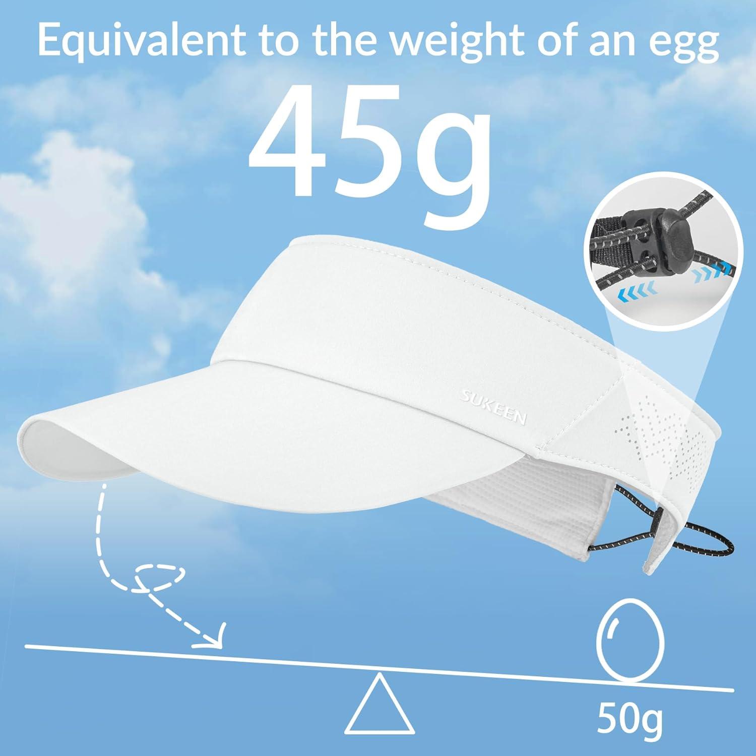 imageSukeen Sports Sun Visor for Men Women Lightweight Empty Top Visor Hat Adjustable Packable Sun Hat for Golf Daily Wear White