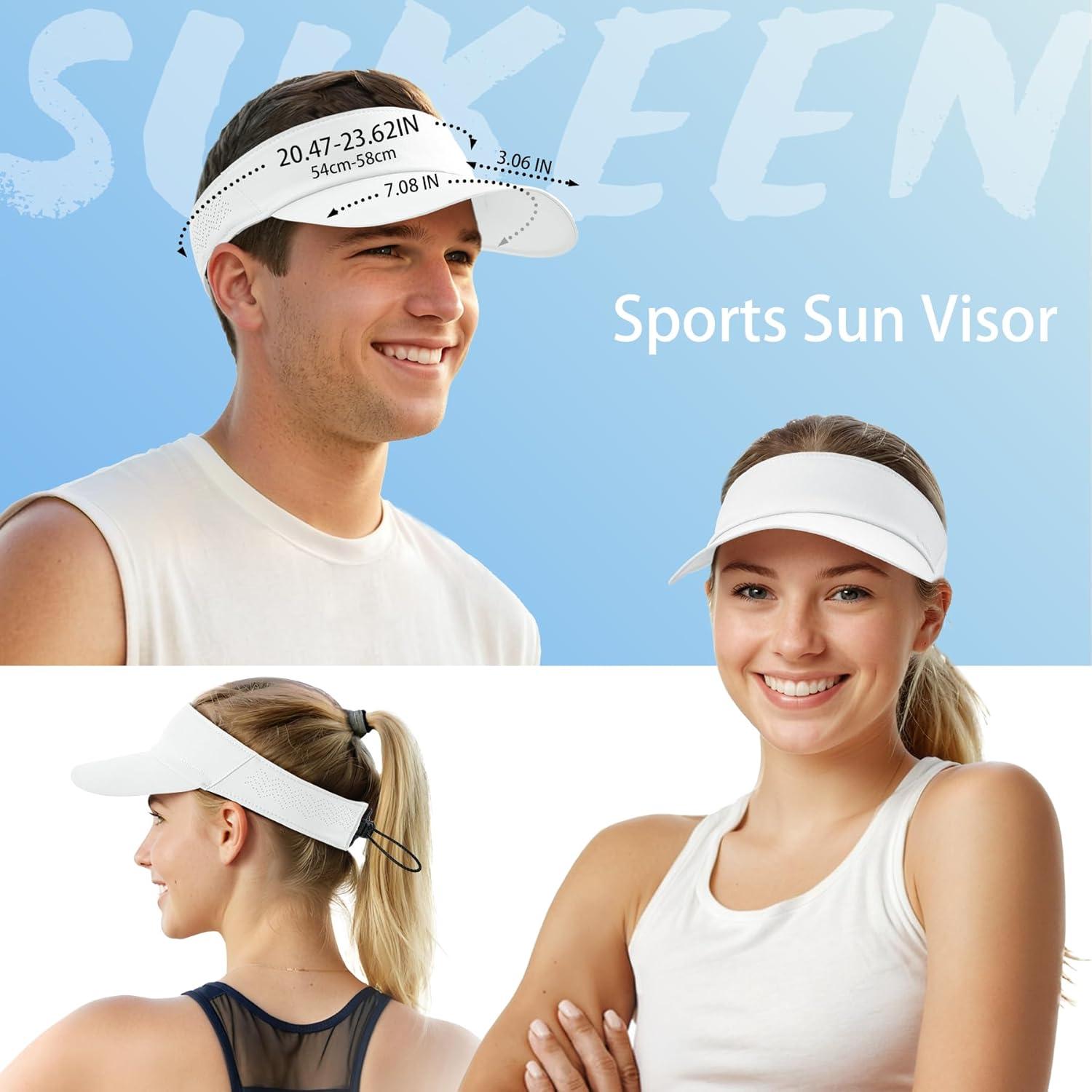 imageSukeen Sports Sun Visor for Men Women Lightweight Empty Top Visor Hat Adjustable Packable Sun Hat for Golf Daily Wear White