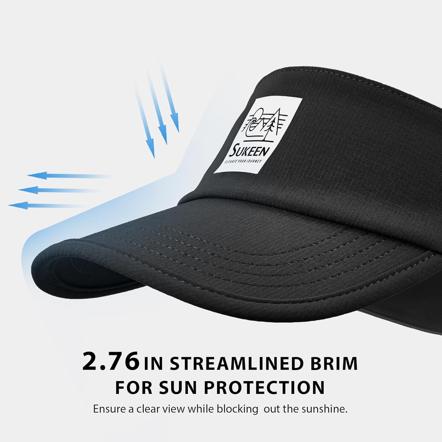 imageSukeen Sports Sun Visor for Men Women Lightweight QuickDry Outdoor Visor Hat Packable Running Tennis Golf VisorBlack