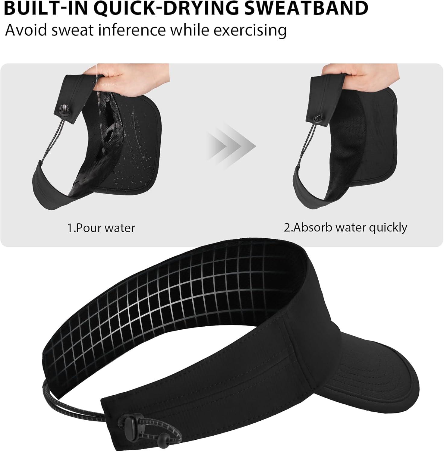 imageSukeen Sports Sun Visor for Men Women Lightweight QuickDry Outdoor Visor Hat Packable Running Tennis Golf VisorBlack