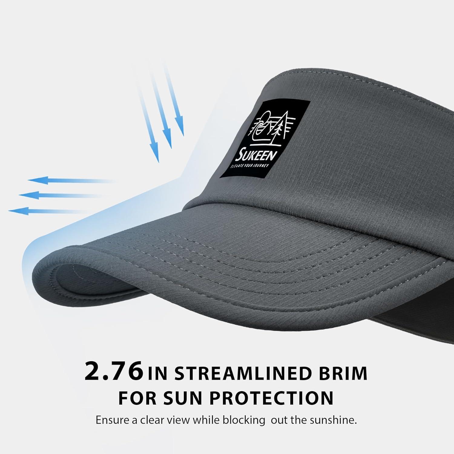 imageSukeen Sports Sun Visor for Men Women Lightweight QuickDry Outdoor Visor Hat Packable Running Tennis Golf VisorGrey