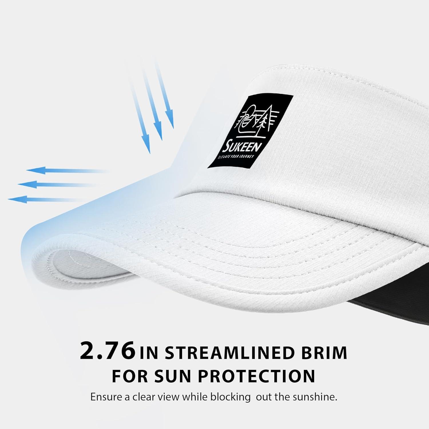 imageSukeen Sports Sun Visor for Men Women Lightweight QuickDry Outdoor Visor Hat Packable Running Tennis Golf VisorWhite