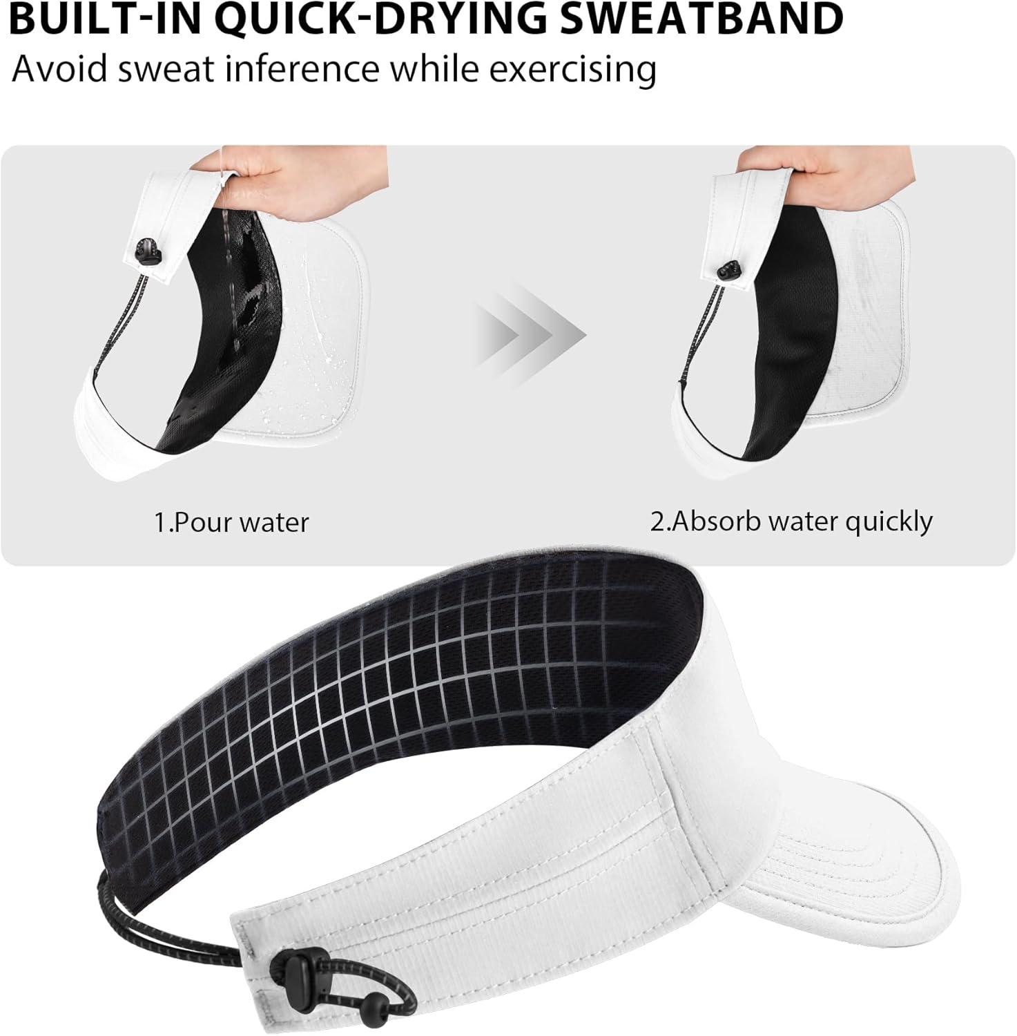 imageSukeen Sports Sun Visor for Men Women Lightweight QuickDry Outdoor Visor Hat Packable Running Tennis Golf VisorWhite