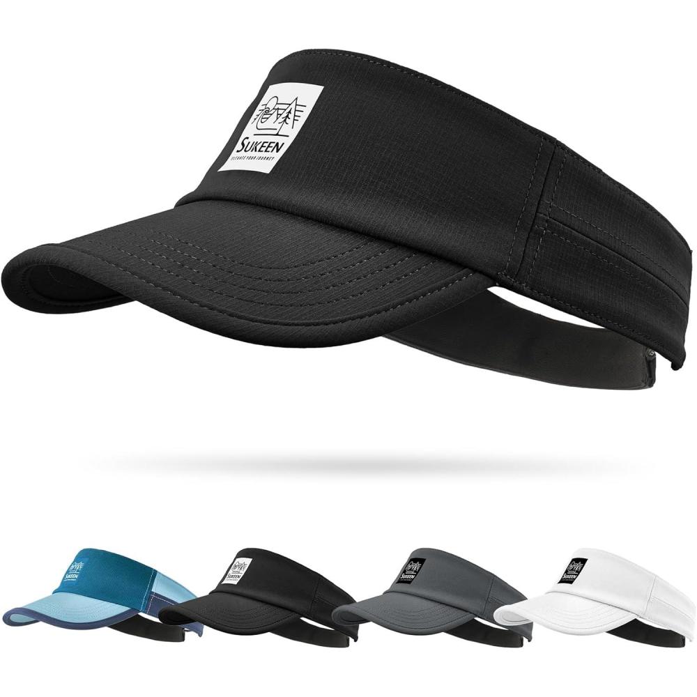 imageSukeen Sports Sun Visor for Men Women Lightweight QuickDry Outdoor Visor Hat Packable Running Tennis Golf VisorBlack