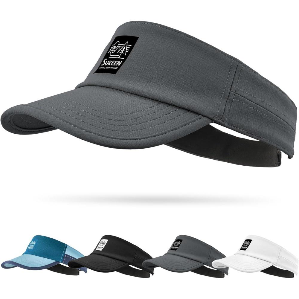 imageSukeen Sports Sun Visor for Men Women Lightweight QuickDry Outdoor Visor Hat Packable Running Tennis Golf VisorGrey