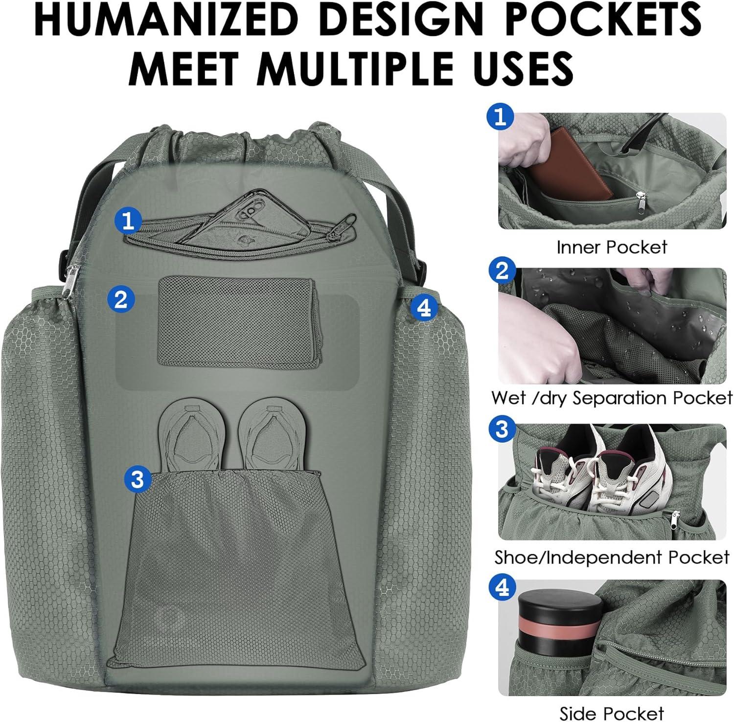 imageSukeen Drawstring Backpack Swim Bag Lightweight String Backpack for Beach Pickleball Swimming Pool Gym Workout Gear Sport