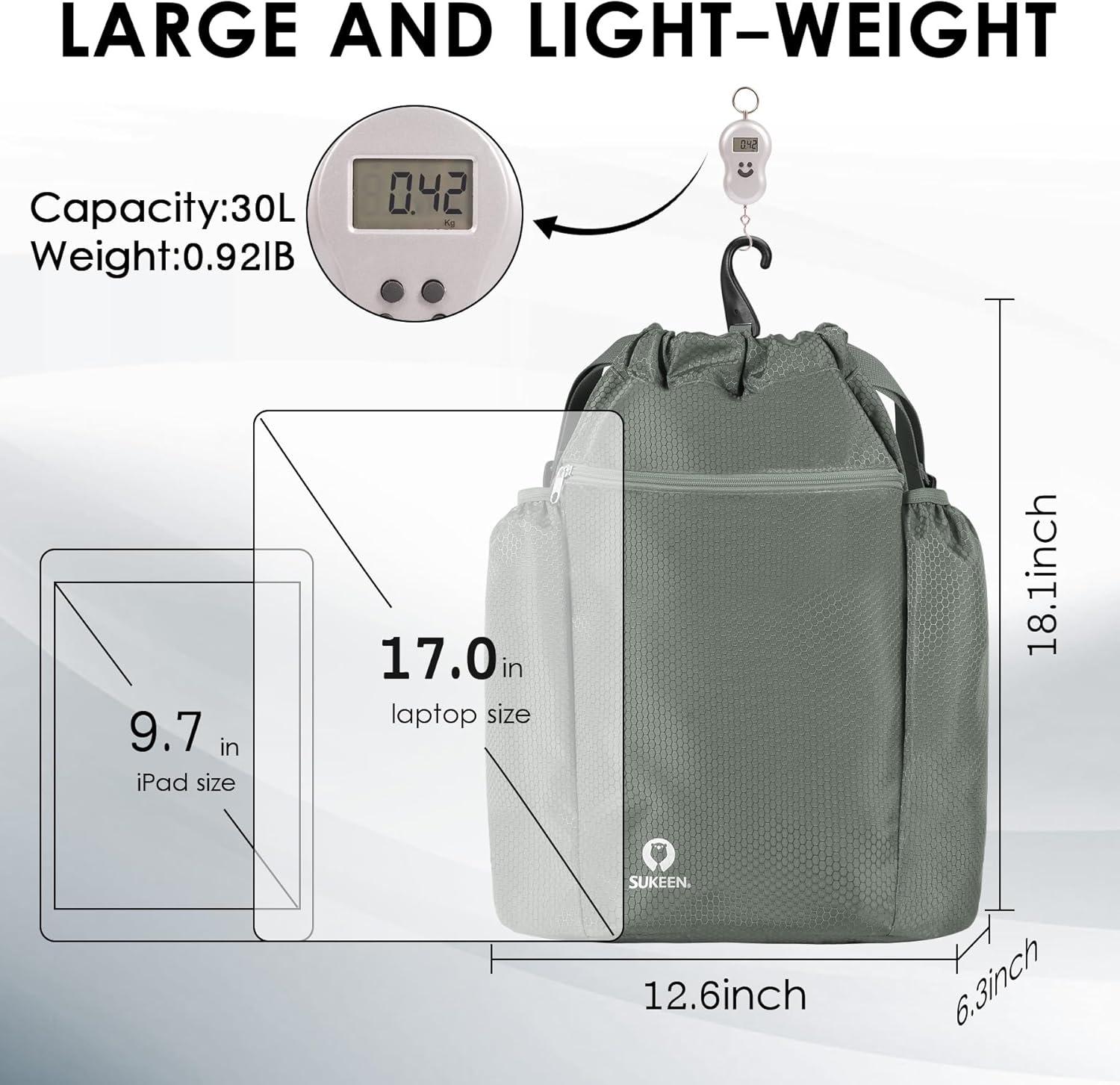 imageSukeen Drawstring Backpack Swim Bag Lightweight String Backpack for Beach Pickleball Swimming Pool Gym Workout Gear Sport