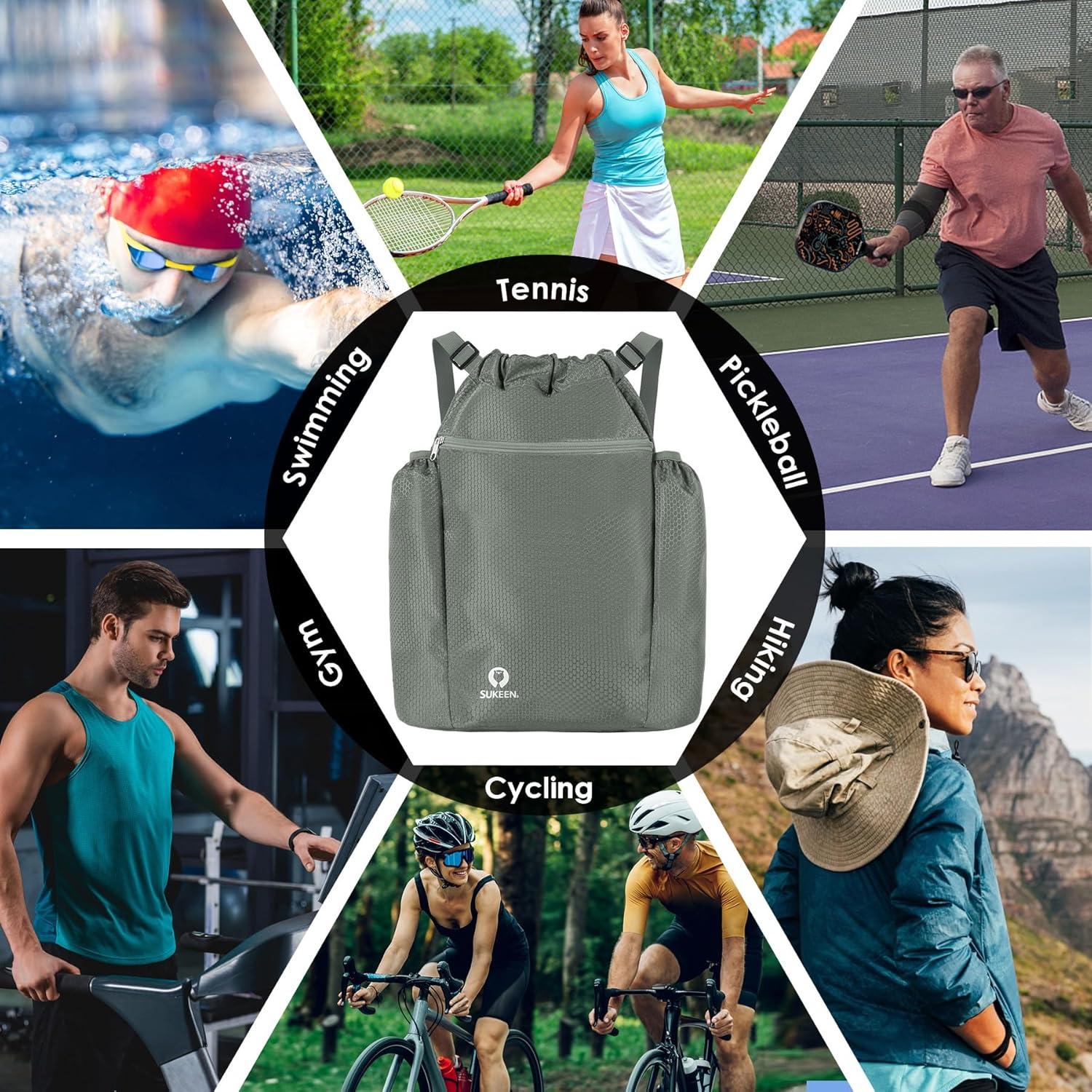 imageSukeen Drawstring Backpack Swim Bag Lightweight String Backpack for Beach Pickleball Swimming Pool Gym Workout Gear Sport