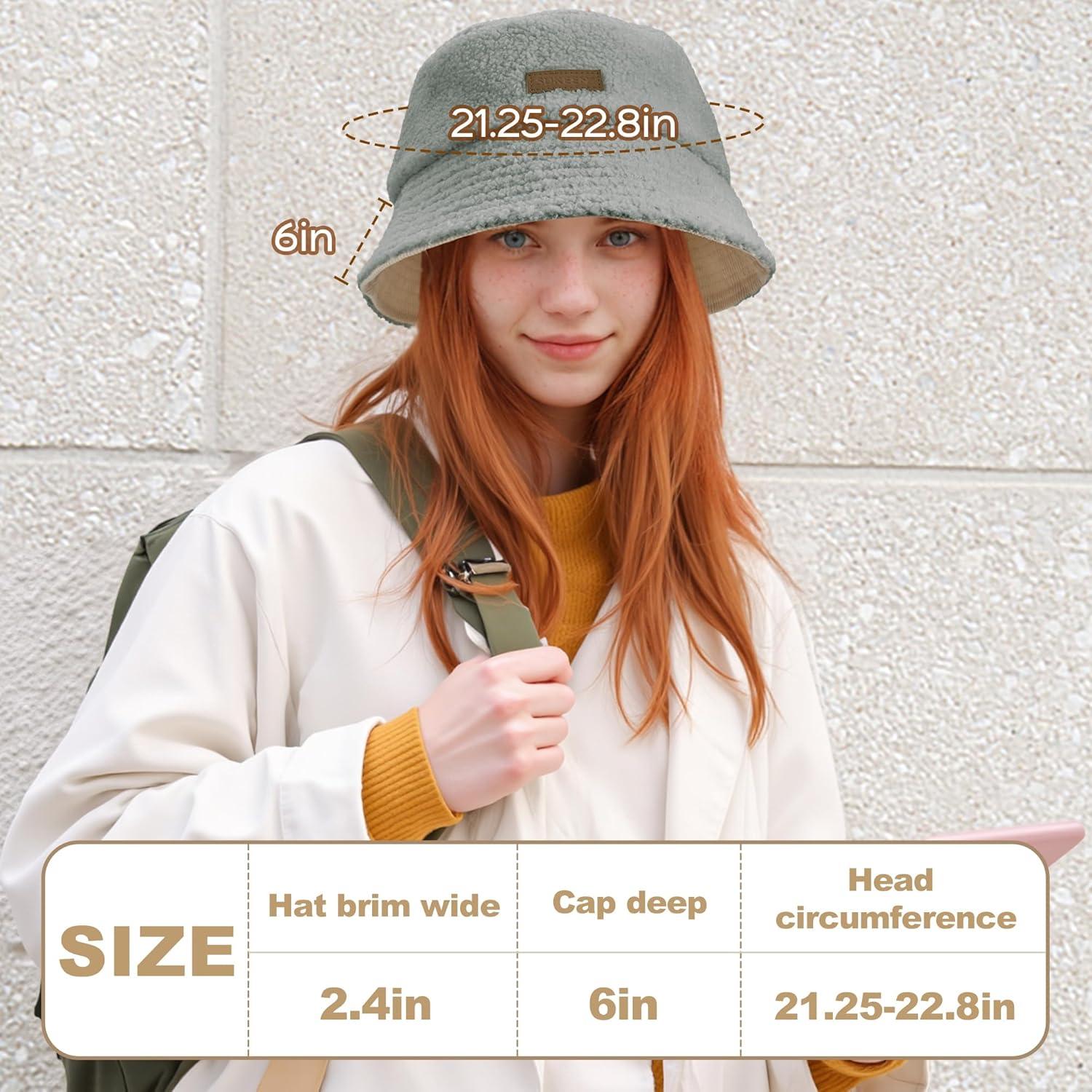 imageSukeen Womens Winter Bucket Hats Faux Fur Fuzzy Warm Fisherman Hat for Trendy DailyGrey