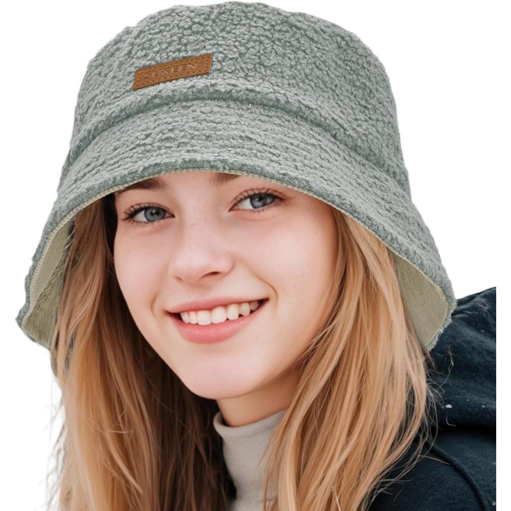 imageSukeen Womens Winter Bucket Hats Faux Fur Fuzzy Warm Fisherman Hat for Trendy DailyGrey