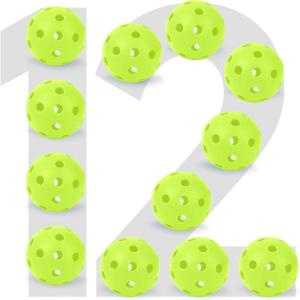 imageSukeen Indoor Pickleball Balls with Bag  26 Holes Pickle Ball Indoor Pickleballs  High Bounce Pickleball Balls Indoor  Pickle Balls for Beginner Intermediate Player 12 Pack  Neon Green