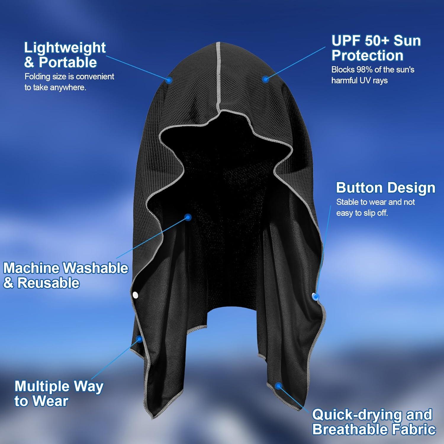 imageSukeen Cooling Hoodie Towel for Men Quick Drying Cooling Towels for Neck and Face Cooling Head Towels Stay Chill Towel Sport Workout Cooling Neck Wrap for Hot Weather2 Black