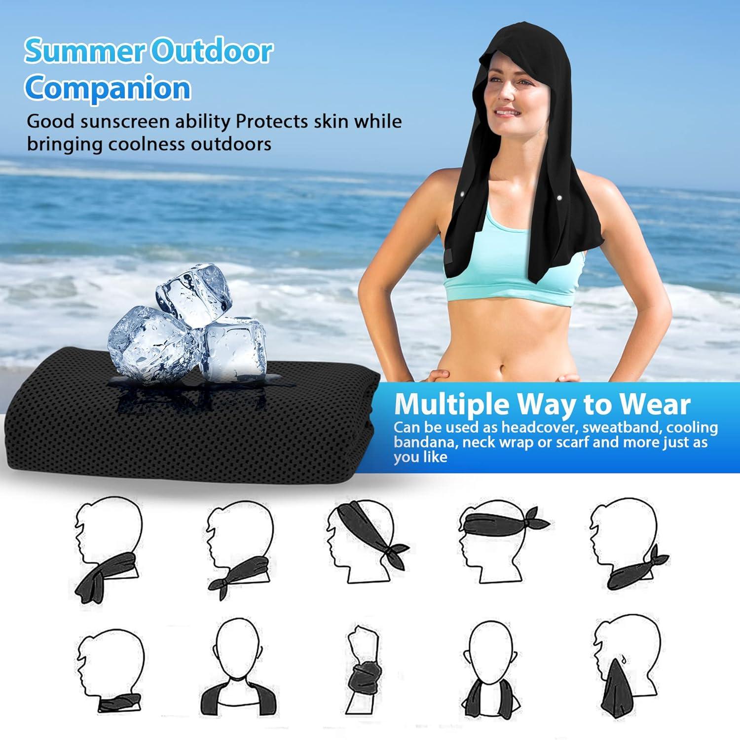 imageSukeen Cooling Hoodie Towel for Men Quick Drying Cooling Towels for Neck and Face Cooling Head Towels Stay Chill Towel Sport Workout Cooling Neck Wrap for Hot WeatherBlack