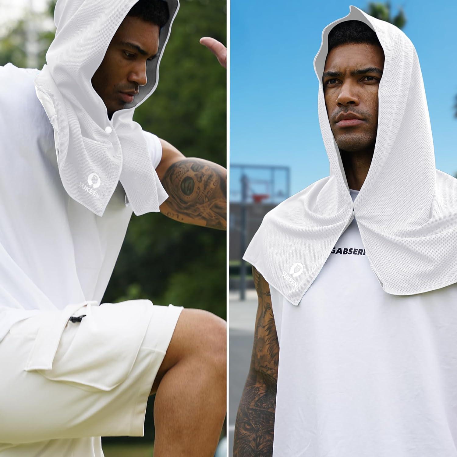 imageSukeen Cooling Hoodie Towel for Men Quick Drying Cooling Towels for Neck and Face Cooling Head Towels Stay Chill Towel Sport Workout Cooling Neck Wrap for Hot WeatherWhite