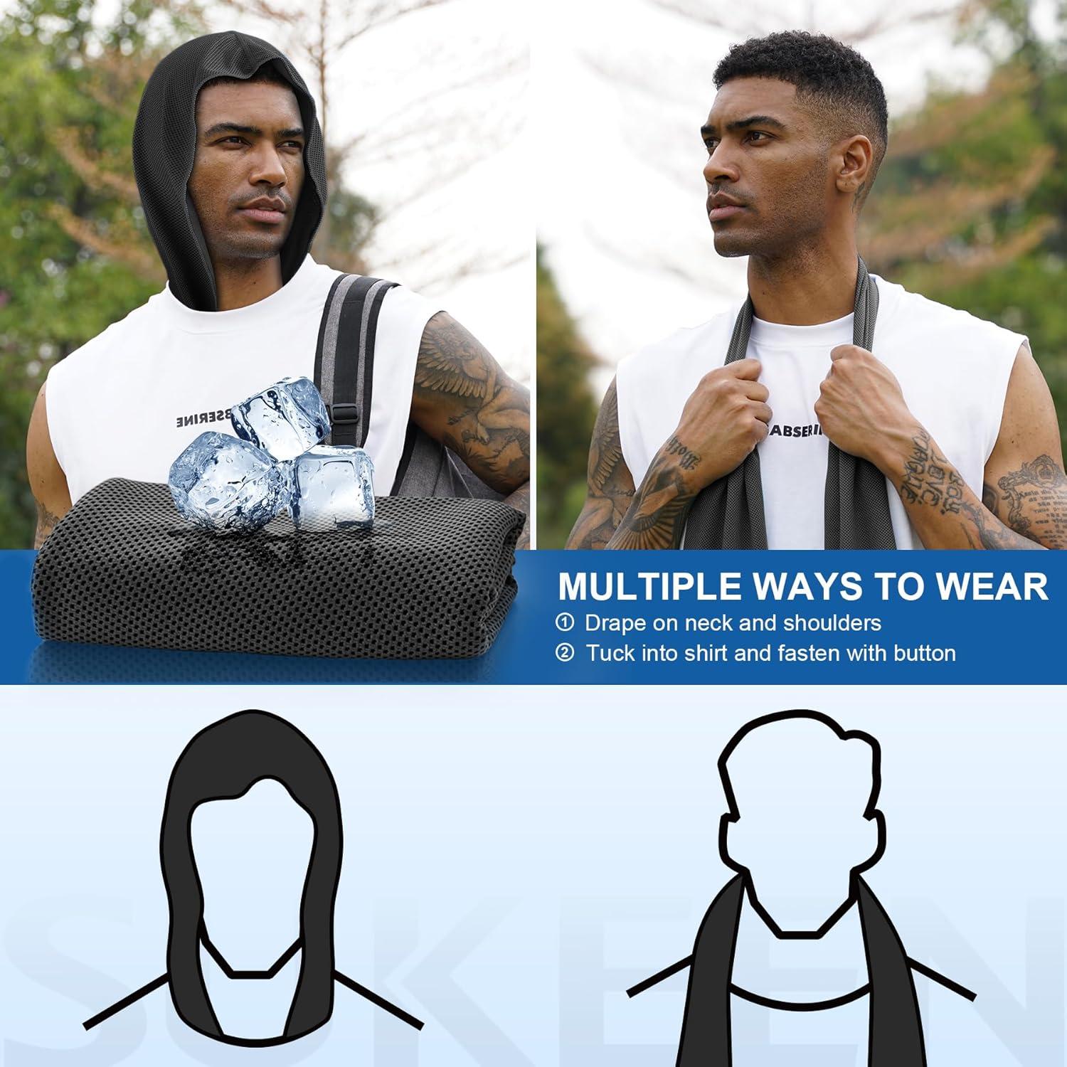 imageSukeen Cooling Hoodie Towel for Men Quick Drying Cooling Towels for Neck and Face Cooling Head Towels Stay Chill Towel Sport Workout Cooling Neck Wrap for Hot Weather2 Black